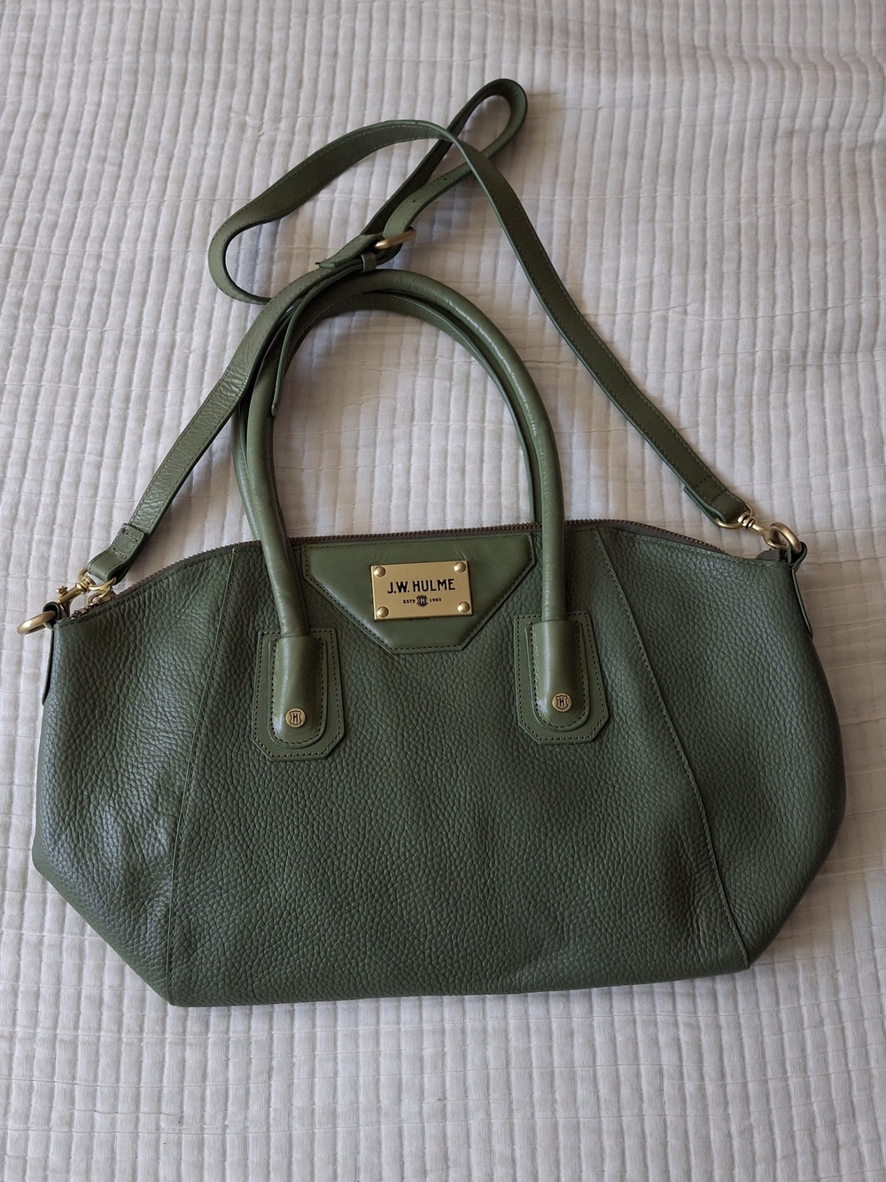 J.W. Hulme "SKYE" Glazed Pebble Grain Leather Olive Green Satchel